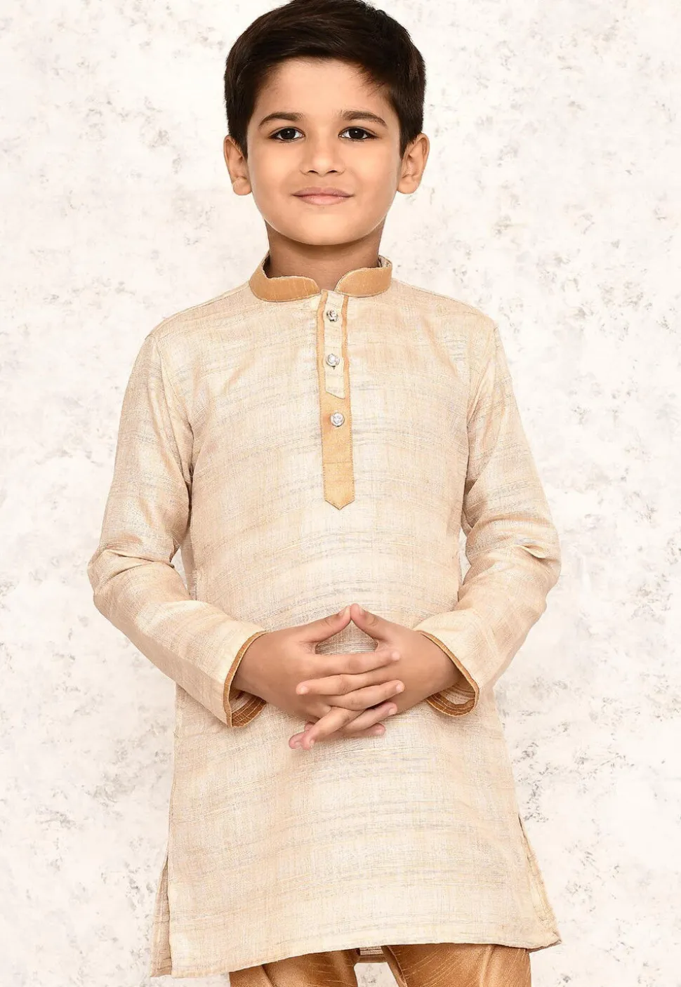 Contrast Collar Jute Cotton Kurta in Beige