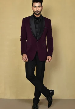 Contrast Collar Polyester Tuxedo in Magenta