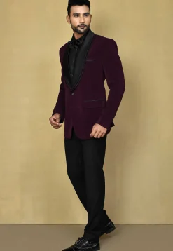 Contrast Collar Polyester Tuxedo in Magenta