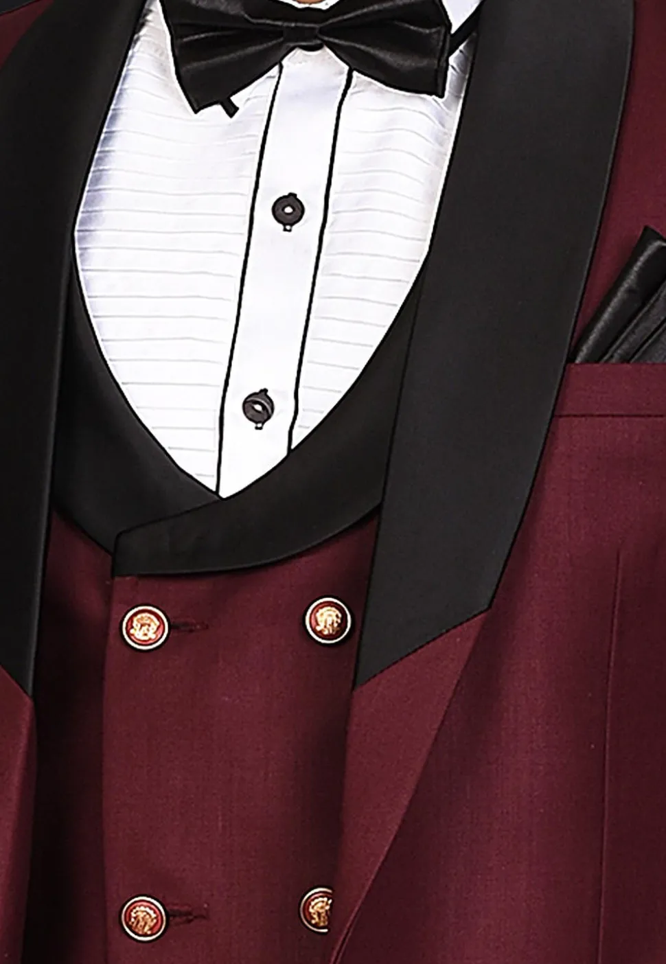 Contrast Collar Polyester Three piece Tuxedo Set in Maroon