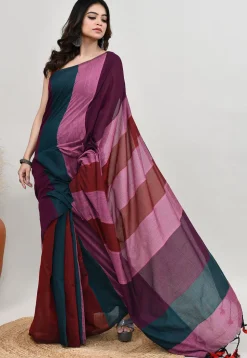 Contrast Cotton Saree in Multicolor