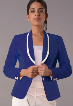 Contrast Trim Art Silk Jacket in Royal Blue