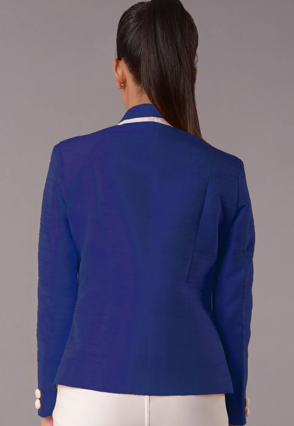 Contrast Trim Art Silk Jacket in Royal Blue