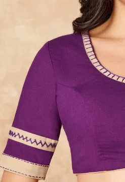 Contrast Trim Cotton Blouse in Purple