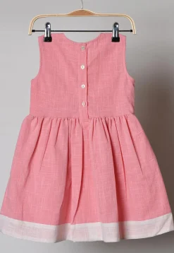 Contrast Trim Cotton Dress in Light Peach