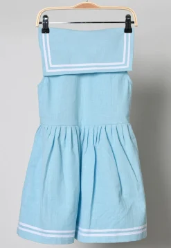 Contrast Trim Cotton Dress in Pastel Blue