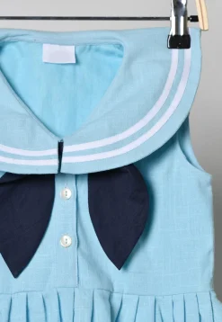 Contrast Trim Cotton Dress in Pastel Blue