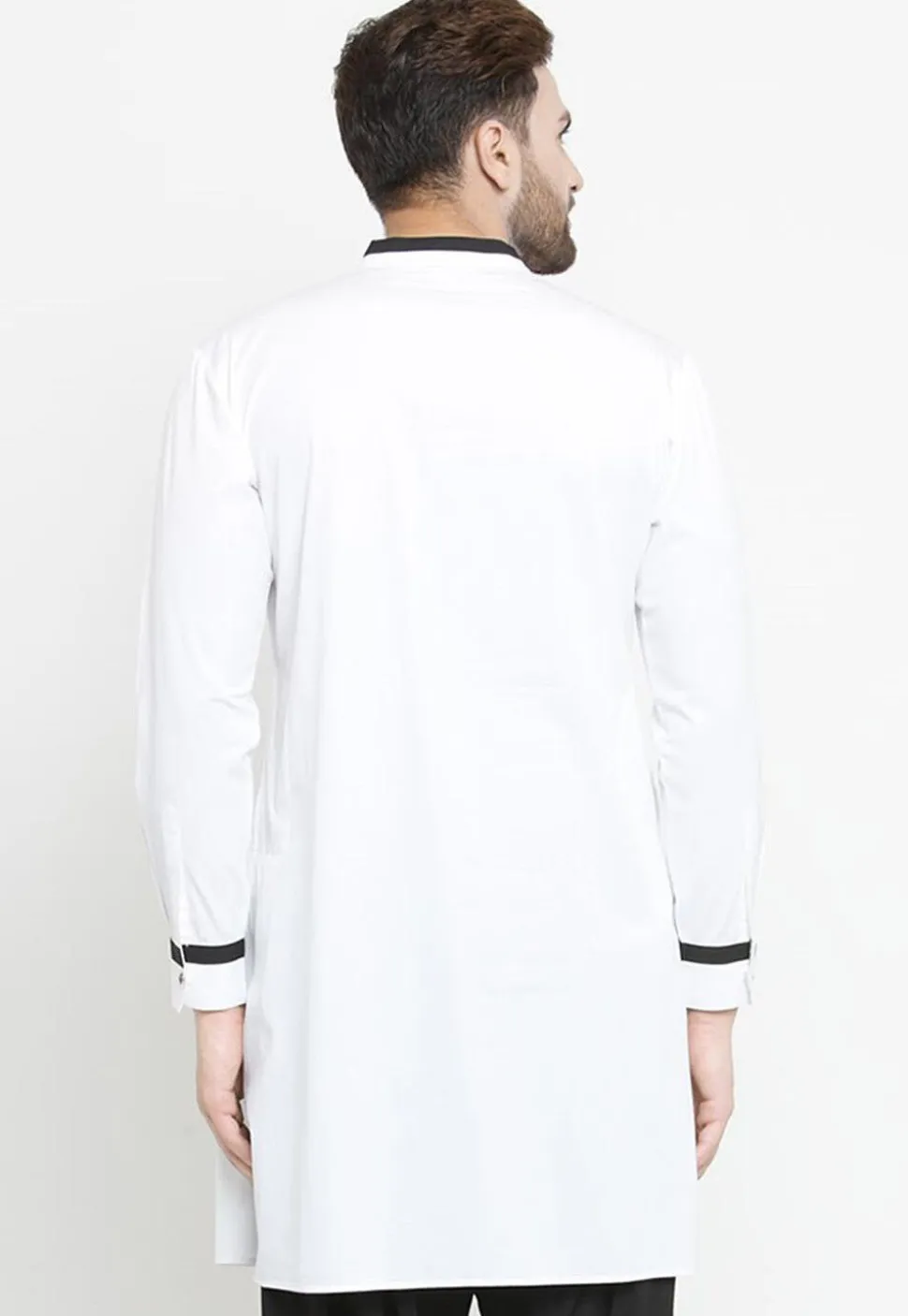 Contrast Trim Cotton Kurta in White