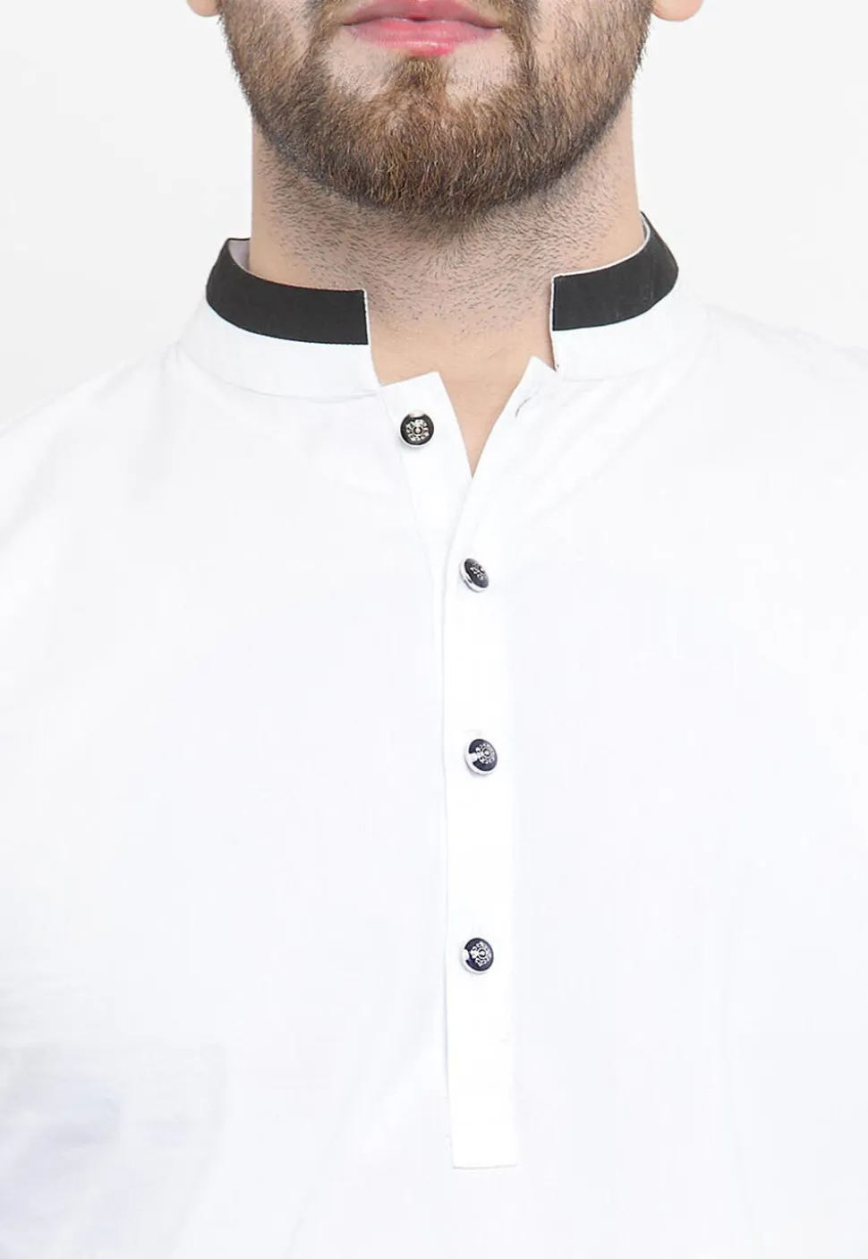 Contrast Trim Cotton Kurta in White