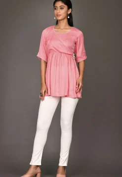 Contrast Trim Cotton Tunic in Peach