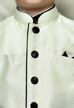 Contrast Trim Dupion Dhoti Kurta Jacket in Wine and Off White