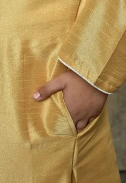 Contrast Trim Dupion Silk Dhoti Kurta in Beige