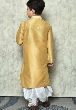 Contrast Trim Dupion Silk Dhoti Kurta in Beige