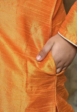 Contrast Trim Dupion Silk Dhoti Kurta in Orange