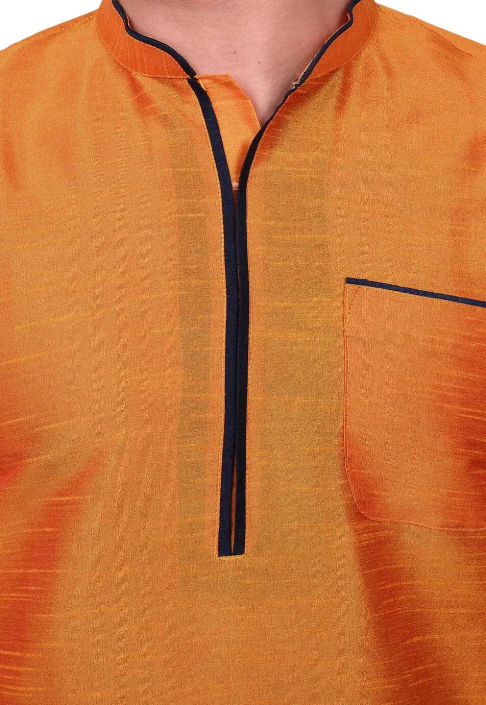 Contrast Trim Dupion Silk Dhoti Kurta in Orange