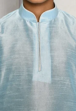 Contrast Trim Dupion Silk Dhoti Kurta in Sky Blue