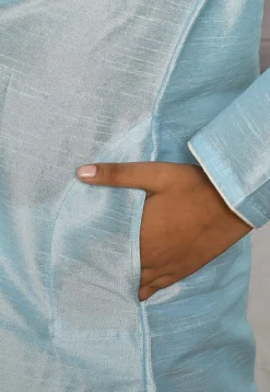 Contrast Trim Dupion Silk Dhoti Kurta in Sky Blue