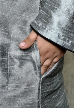 Contrast Trim Dupion Silk Dhoti Kurta in Grey