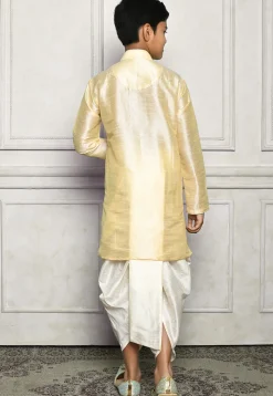 Contrast Trim Dupion Silk Dhoti Kurta in Light Beige