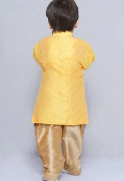 Contrast Trim Dupion Silk Kurta Set in Yellow