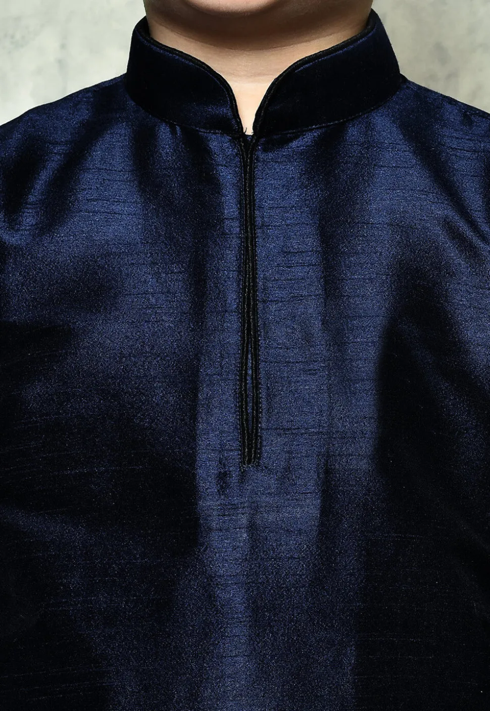Contrast Trim Dupion Silk Dhoti Kurta in Navy Blue