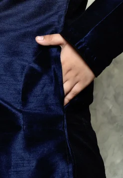 Contrast Trim Dupion Silk Dhoti Kurta in Navy Blue