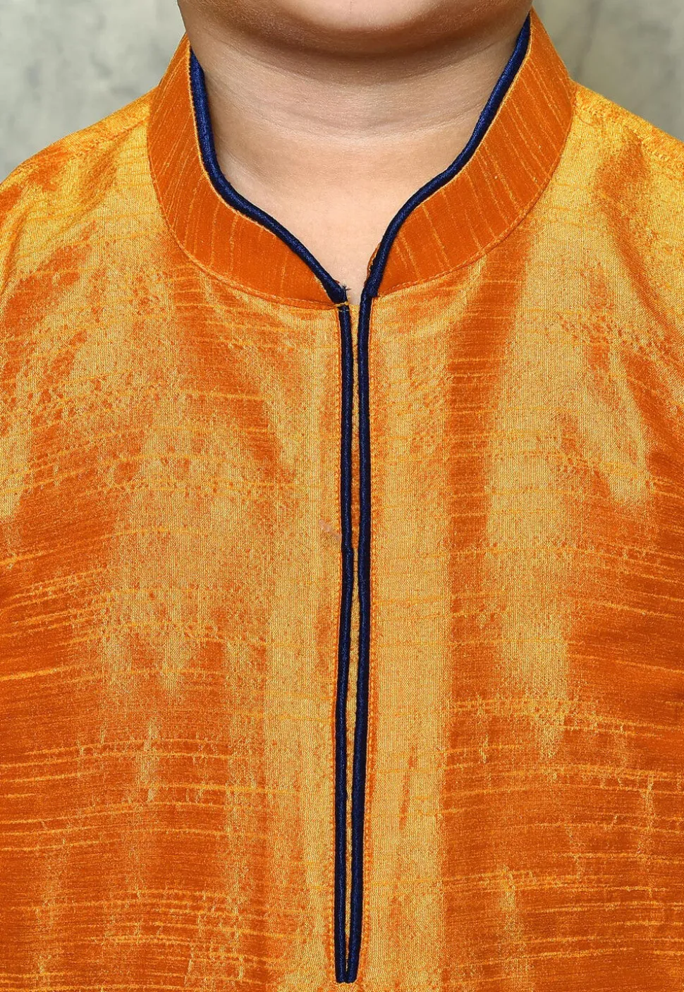 Contrast Trim Dupion Silk Dhoti Kurta in Orange