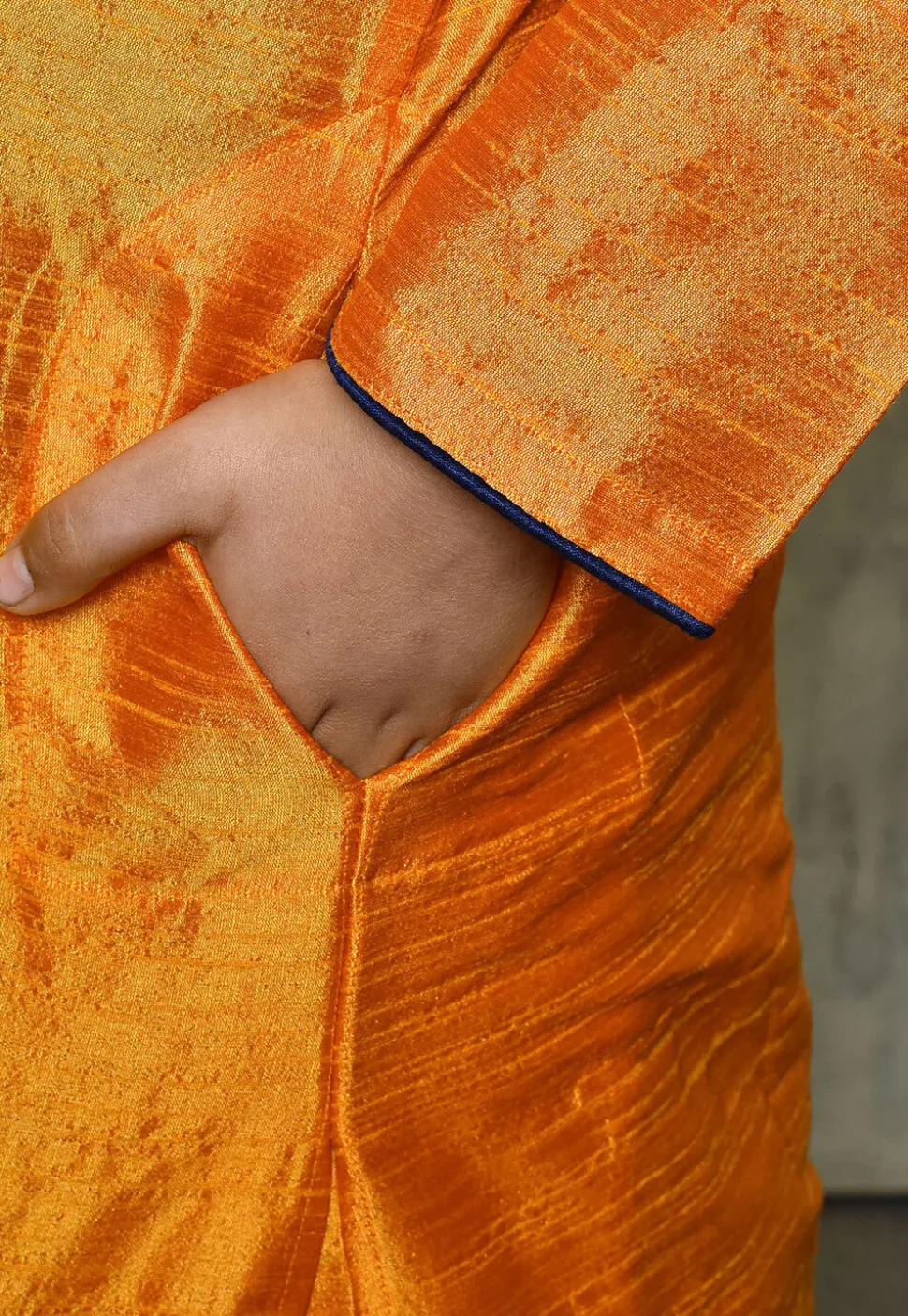 Contrast Trim Dupion Silk Dhoti Kurta in Orange