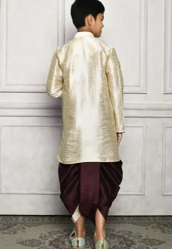 Contrast Trim Dupion Silk Dhoti Kurta in Light Beige