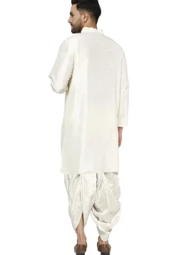 Contrast Trim Dupion Silk Dhoti Kurta in Off White