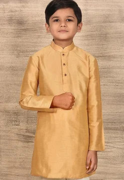 Contrast Trim Dupion Silk Kurta in Peach
