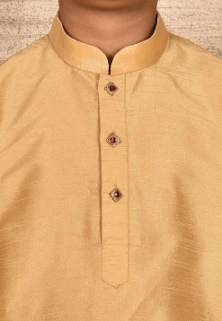 Contrast Trim Dupion Silk Kurta in Peach