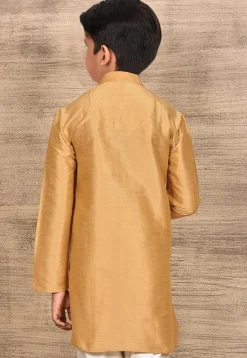 Contrast Trim Dupion Silk Kurta in Peach