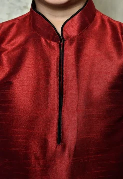 Contrast Trim Dupion Silk Dhoti Kurta in Maroon