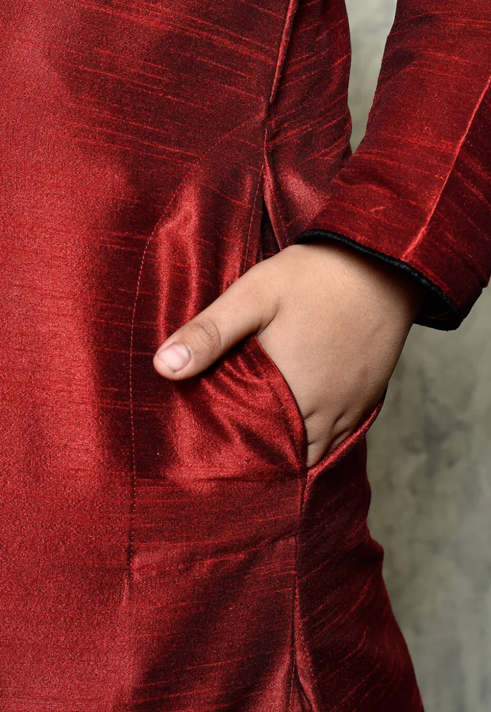 Contrast Trim Dupion Silk Dhoti Kurta in Maroon