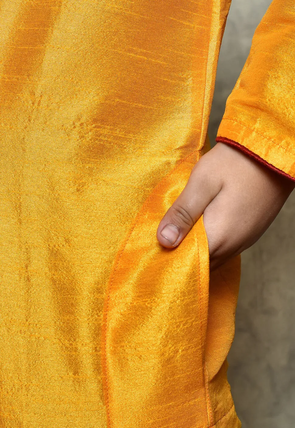Contrast Trim Dupion Silk Dhoti Kurta in Mustard