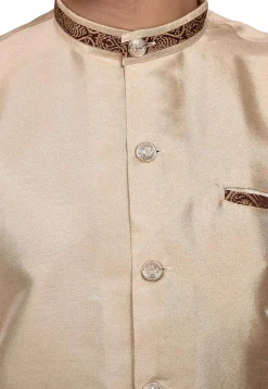 Contrast Trim Dupion Silk Sherwani in Beige
