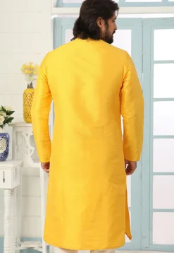Contrast Trim Dupion Silk Kurta in Yellow