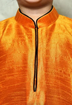 Contrast Trim Dupion Silk Dhoti Kurta in Orange
