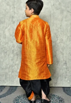Contrast Trim Dupion Silk Dhoti Kurta in Orange