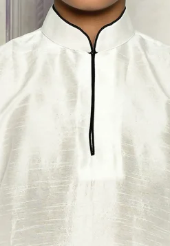 Contrast Trim Dupion Silk Dhoti Kurta in White
