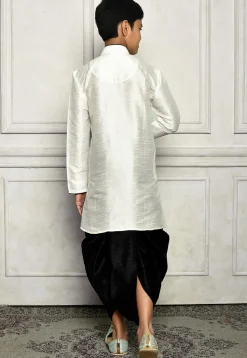 Contrast Trim Dupion Silk Dhoti Kurta in White