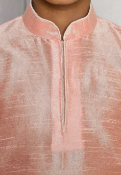 Contrast Trim Dupion Silk Dhoti Kurta in Peach