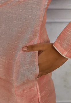 Contrast Trim Dupion Silk Dhoti Kurta in Peach