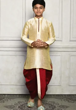 Contrast Trim Dupion Silk Dhoti Kurta in Beige