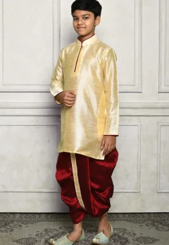 Contrast Trim Dupion Silk Dhoti Kurta in Beige