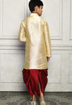 Contrast Trim Dupion Silk Dhoti Kurta in Beige