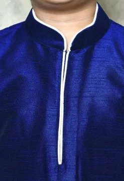Contrast Trim Dupion Silk Dhoti Kurta in Royal Blue