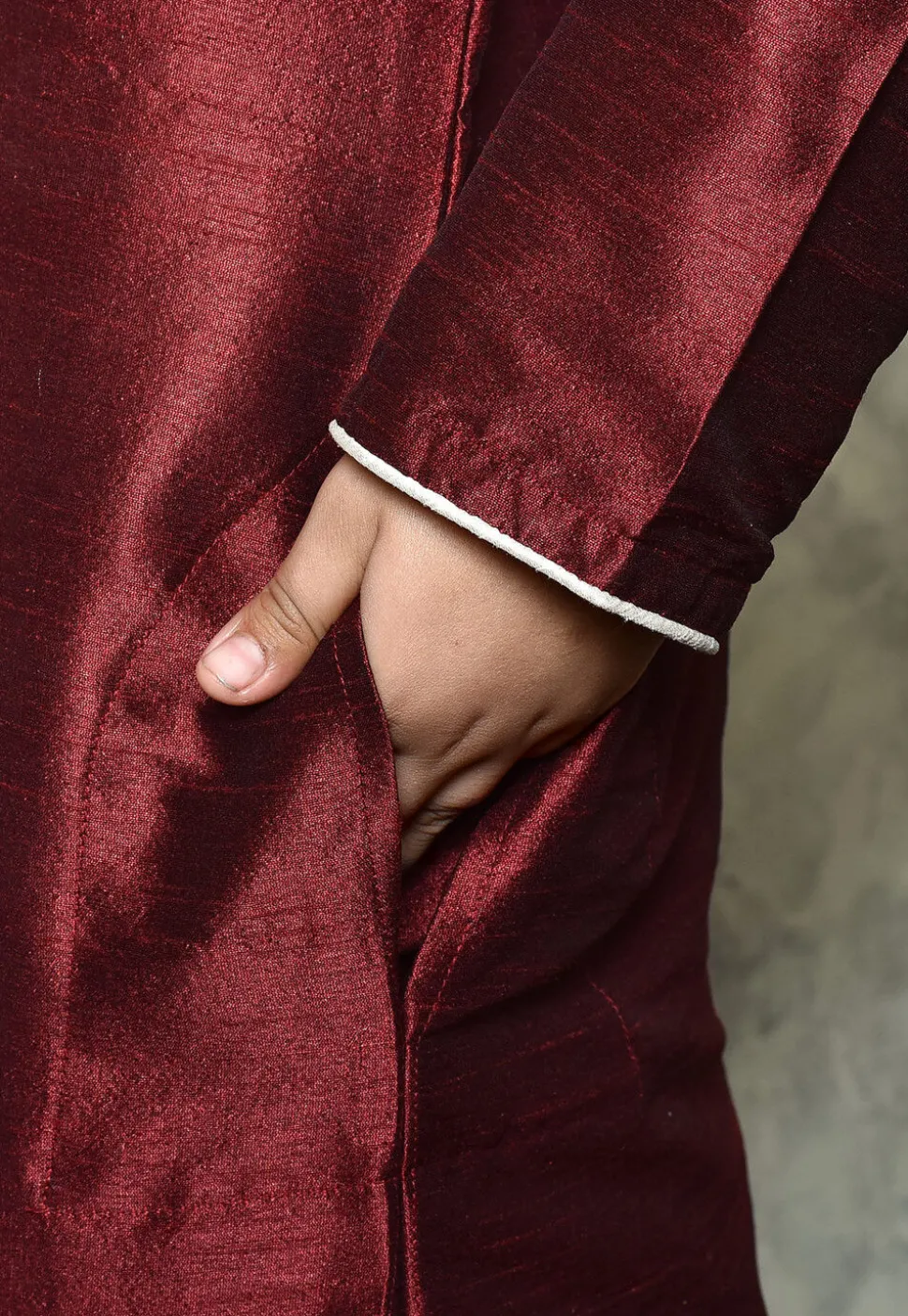 Contrast Trim Dupion Silk Dhoti Kurta in Maroon