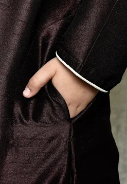 Contrast Trim Dupion Silk Dhoti Kurta in Wine